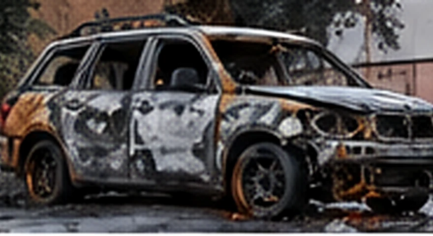 Ilustración automotriz de un vehículo incendiado